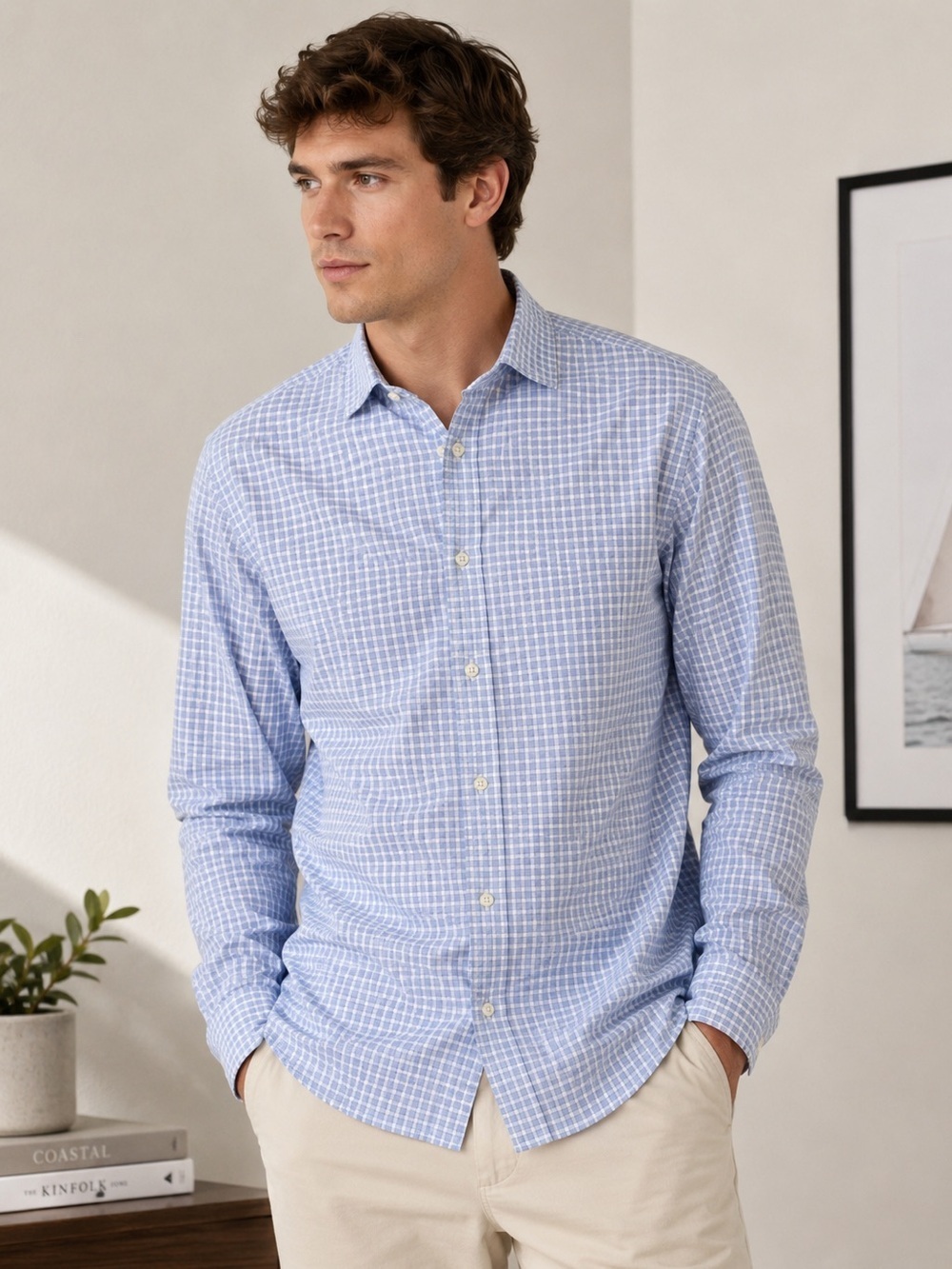 Vintage Lauren Ralph Lauren Men’s Blue and White Checkered Shirt